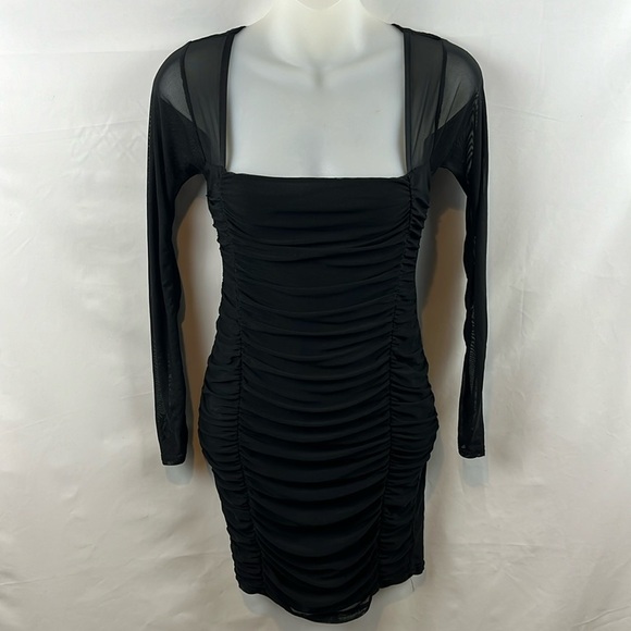 Nasty Gal Mesh Behavior Ruched Sexy Party Black‎ Minin Dress Size 2 - Picture 6 of 13